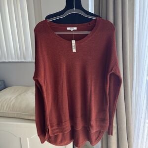 NWT madewell Cotton knit Hi Low sweater Brick Color long sleeves L